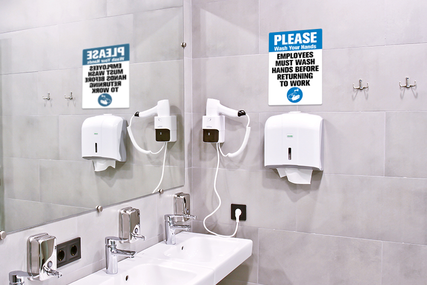 Encourage good hygiene with employees must wash hands signs