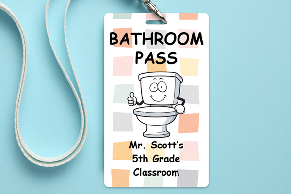 Bathroom pass with lanyard for an academy