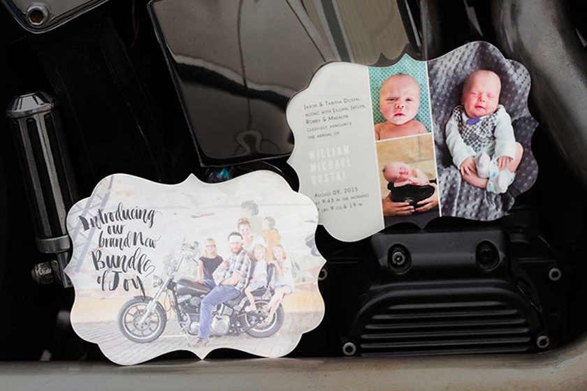 unique custom shaped family photo birth announcement