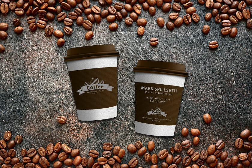 Die cut business cards in the shape of a coffee cup 