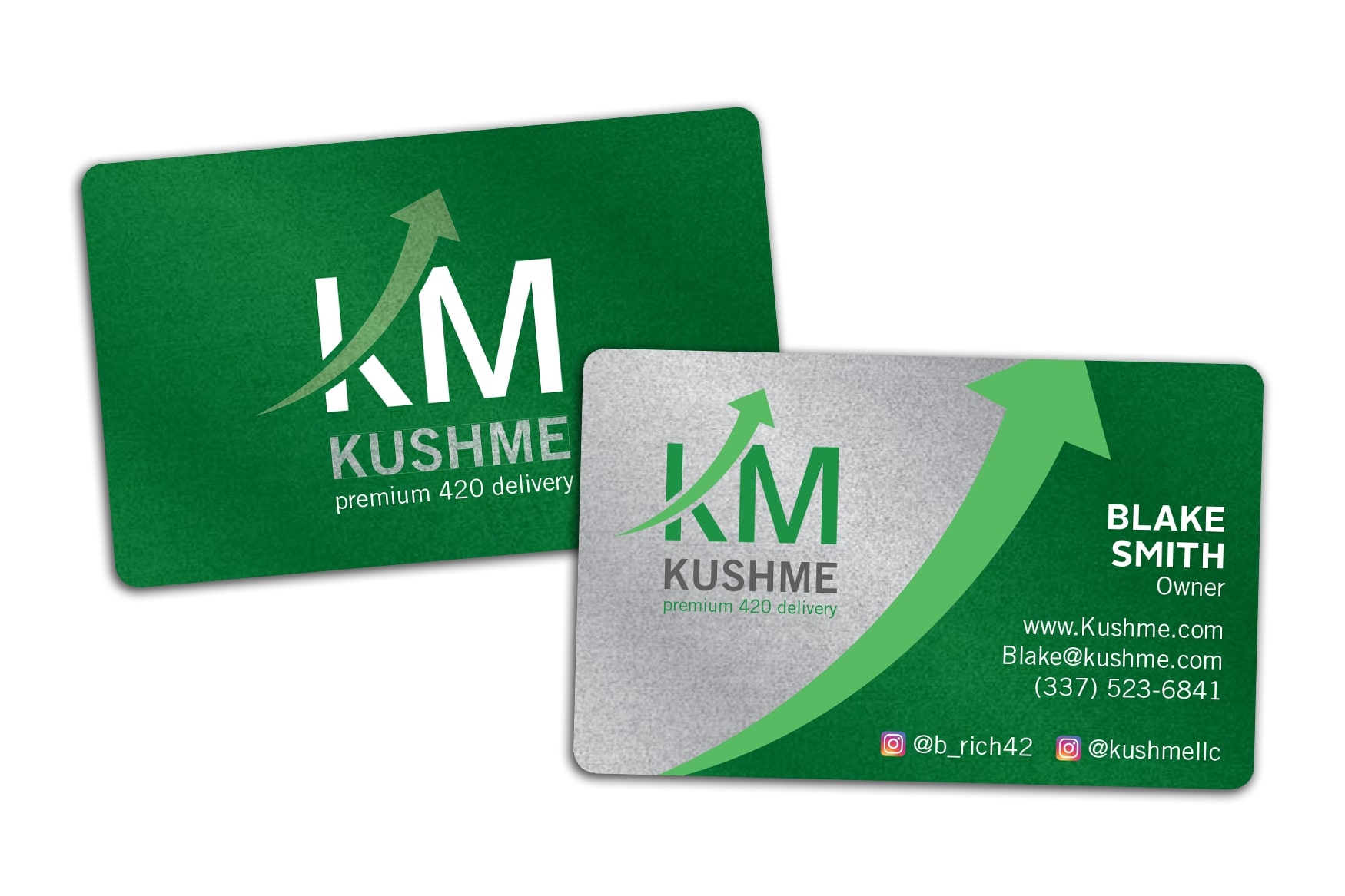 Weed Delivery Metallic Silver Business Cards for Kush Me