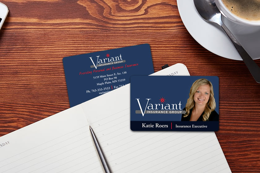 Plastic business cards - customized for an insurance agent