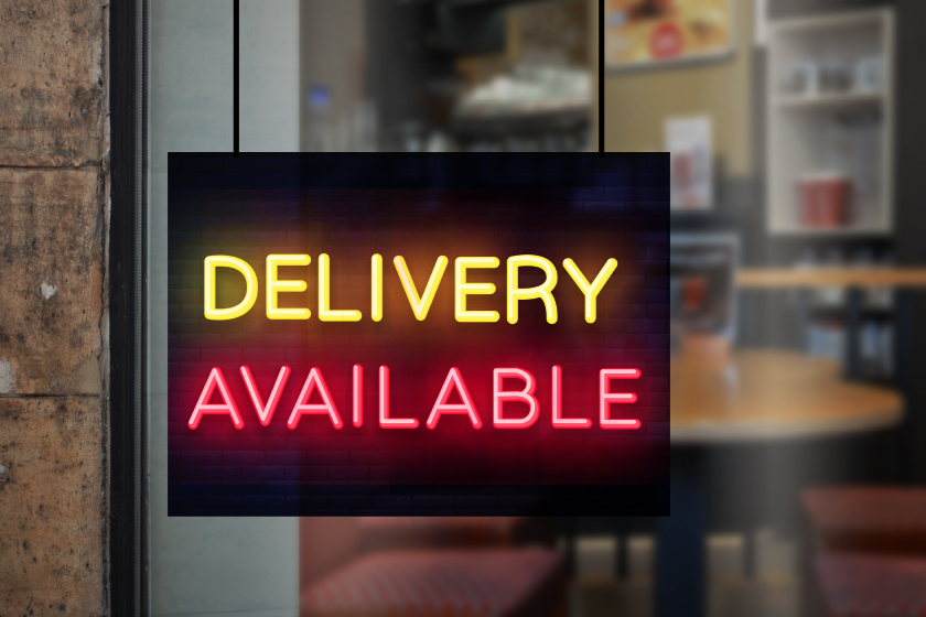 Delivery signs for a restaurant