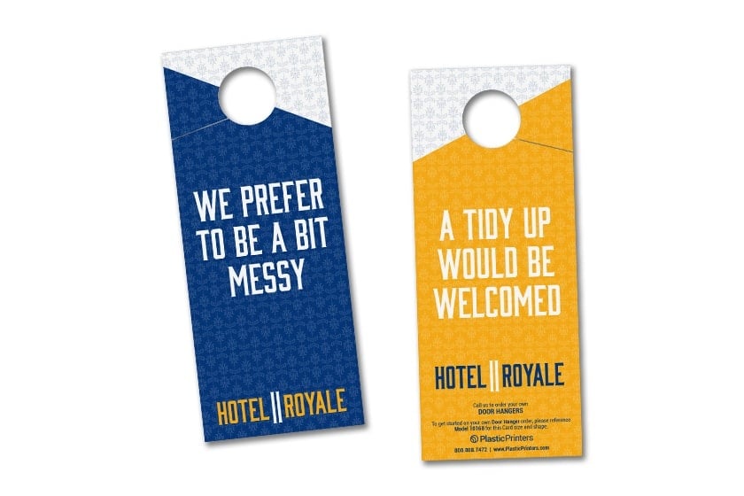Hotel door hangers for communicating with hotel staff