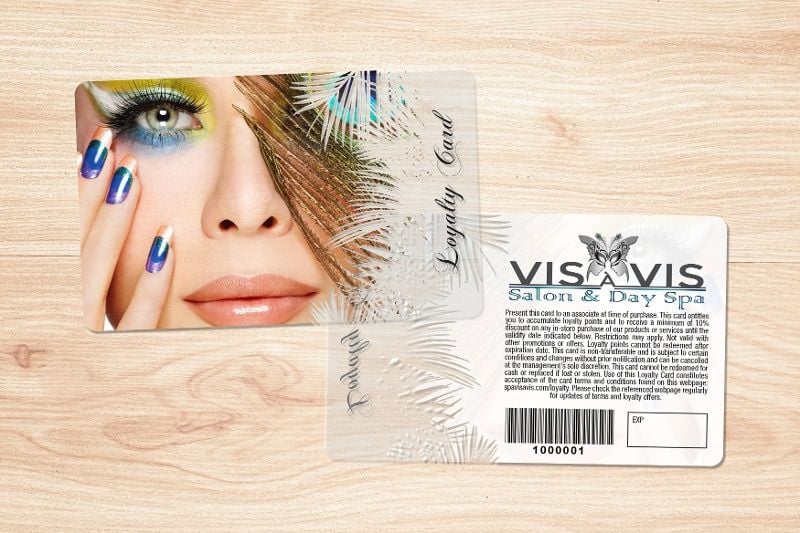 Vis a Vis Transparent Clear Salon Loyalty Card with Writable Back and Barcode
