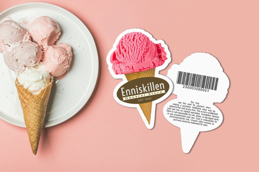 Gift-Card-Die-Cut-Barcode-Ice-Cream-Cone-Enniskillen-General-Store-KT10287-HS117190-Sample-1