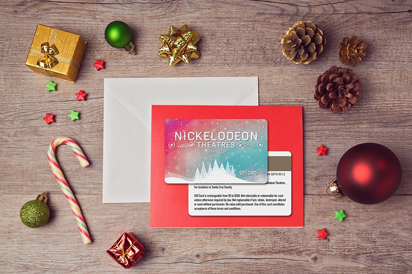 Gift card design with snow for a movie theater