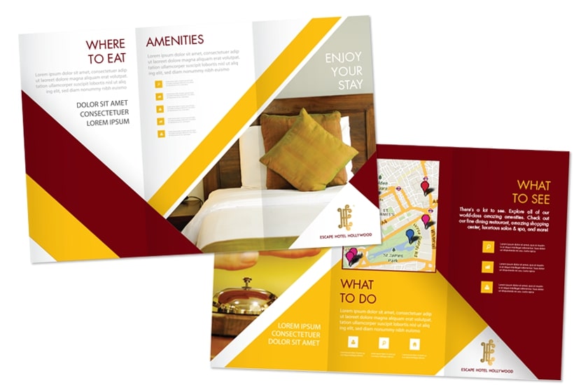 Hotel brochure with trifold design for Escape Hotel