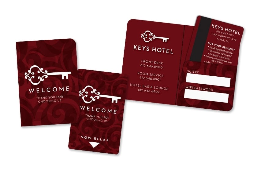 Custom Hotel Key Cards with Magnetic Stripes and a Key Card Holder
