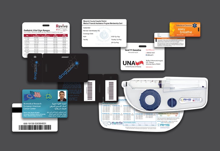 Example of custom medial cards from Plastic Printers, Inc.
