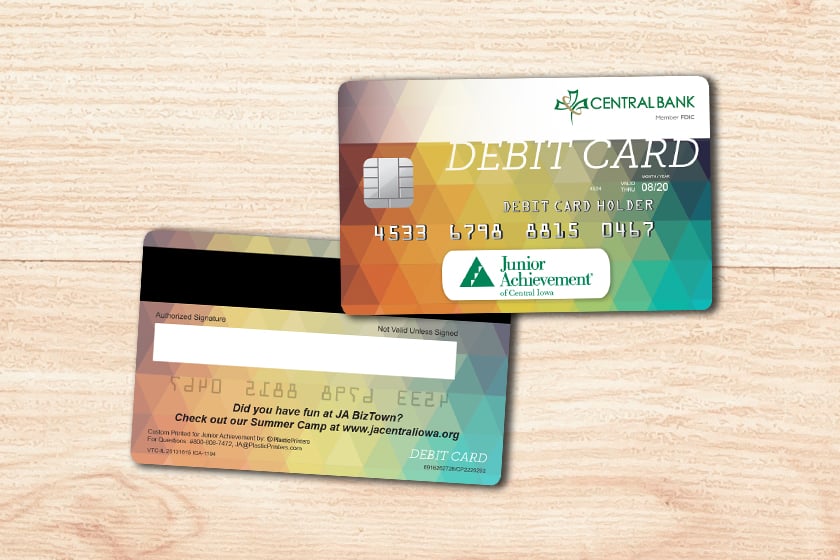 Junior Achievement Sample Debit Card with Writable Back Embossed Numbers, and Signature Panel