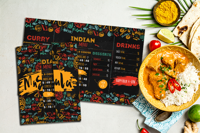 Trifold menu for a restaurant