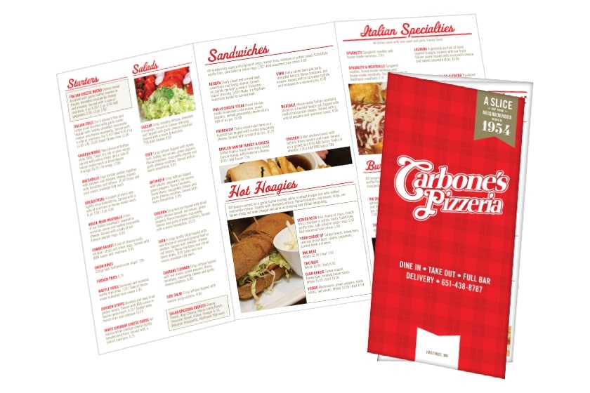 Pizza Menu Printing for Carbone's Pizzeria