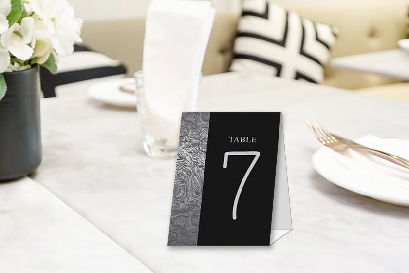 Custom table tents with numbers for a wedding