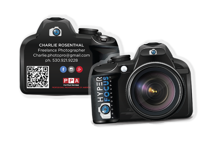 Camera Shaped Camera Business Cards for Hyper Focus Photography