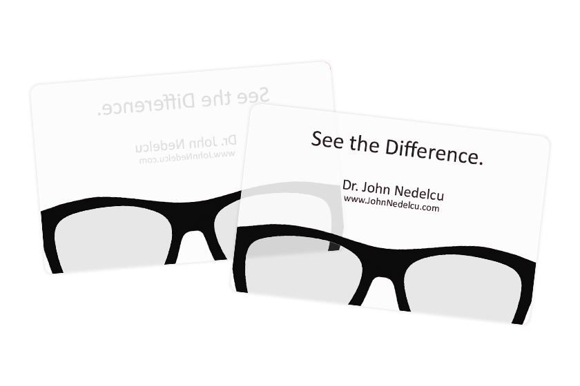 Dr. John Nedelcu's Frosted and Clear Optometry Business Cards