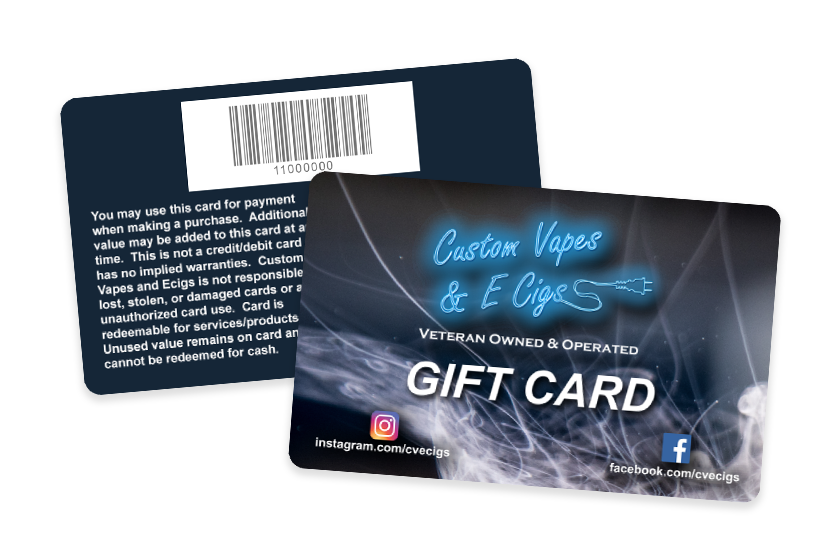 Custom Vapes & E Cig Shop Gift Cards with Barcodes