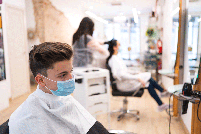 Customer wearing a mask at a salon