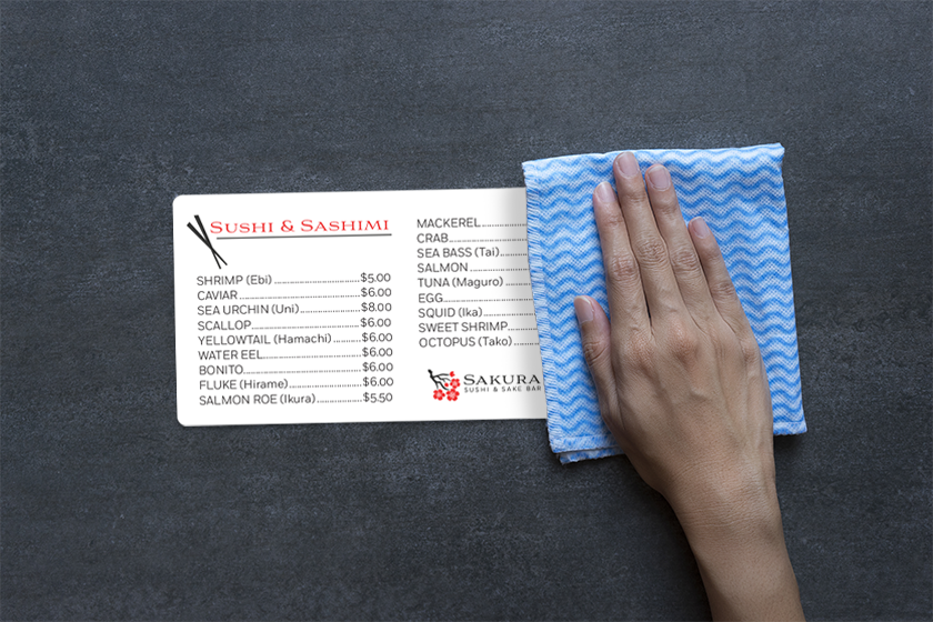 Washable menus from Plastic Printers