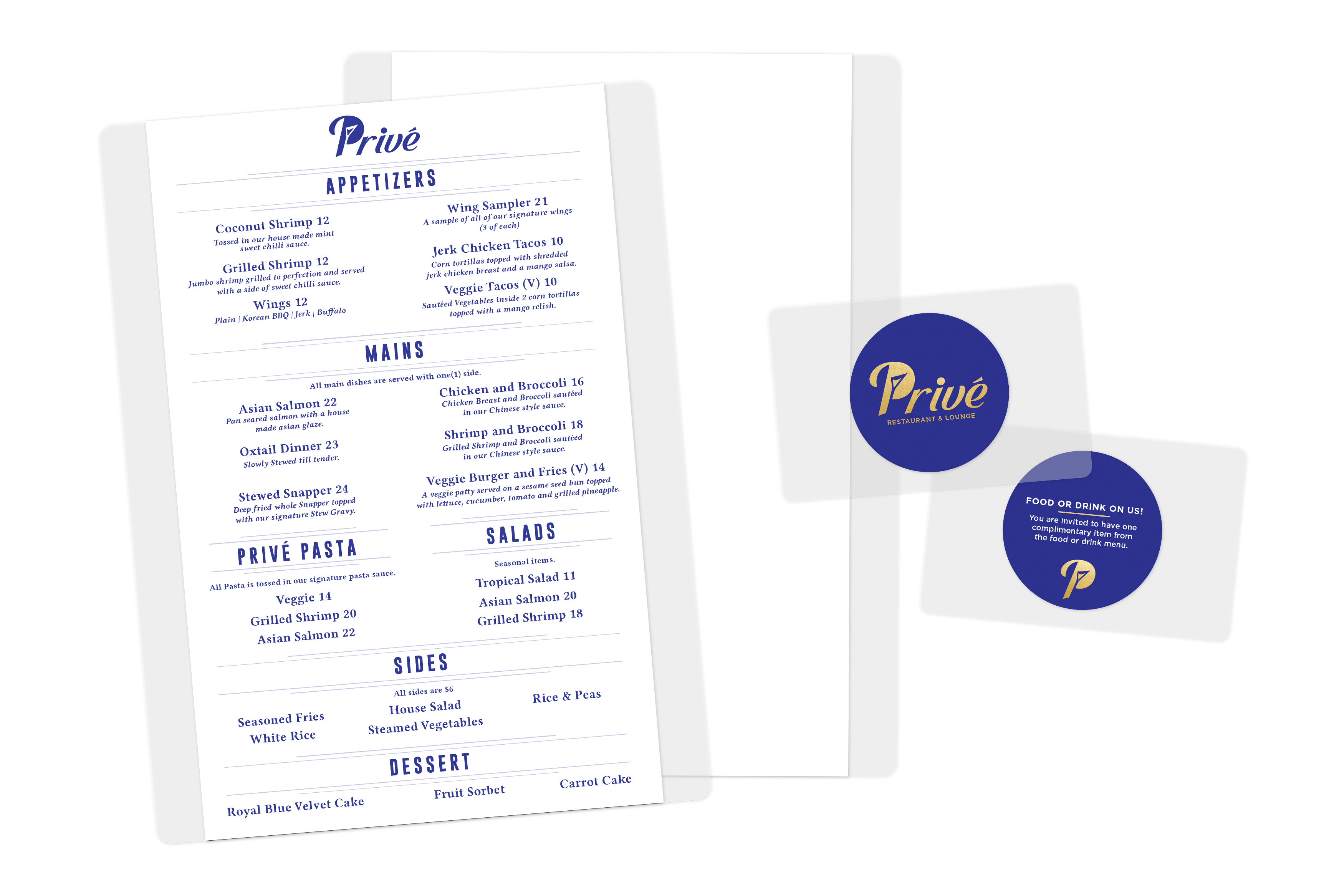 Clear Menu and Promo Card for Prive Lounge