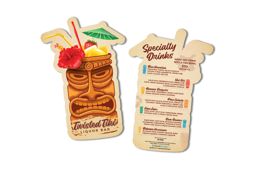 Menu in a custom shape for a restaurant and bar