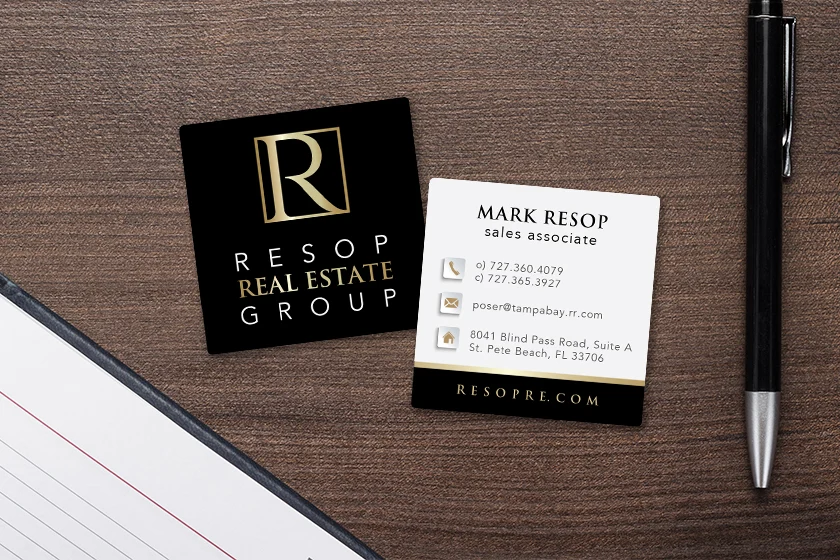 Square business cards for a real estate agent