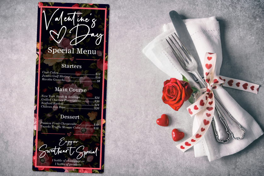 Valentine's Day menu for a restaurant